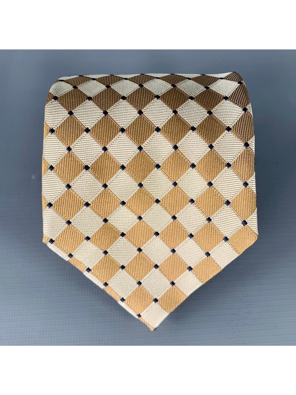 TASSIO Beige Cream Checkered Silk Tie